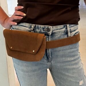 Free People Cecil Convertible Suede Belt Bag Brown Boho Waist Pack Clutch Belt